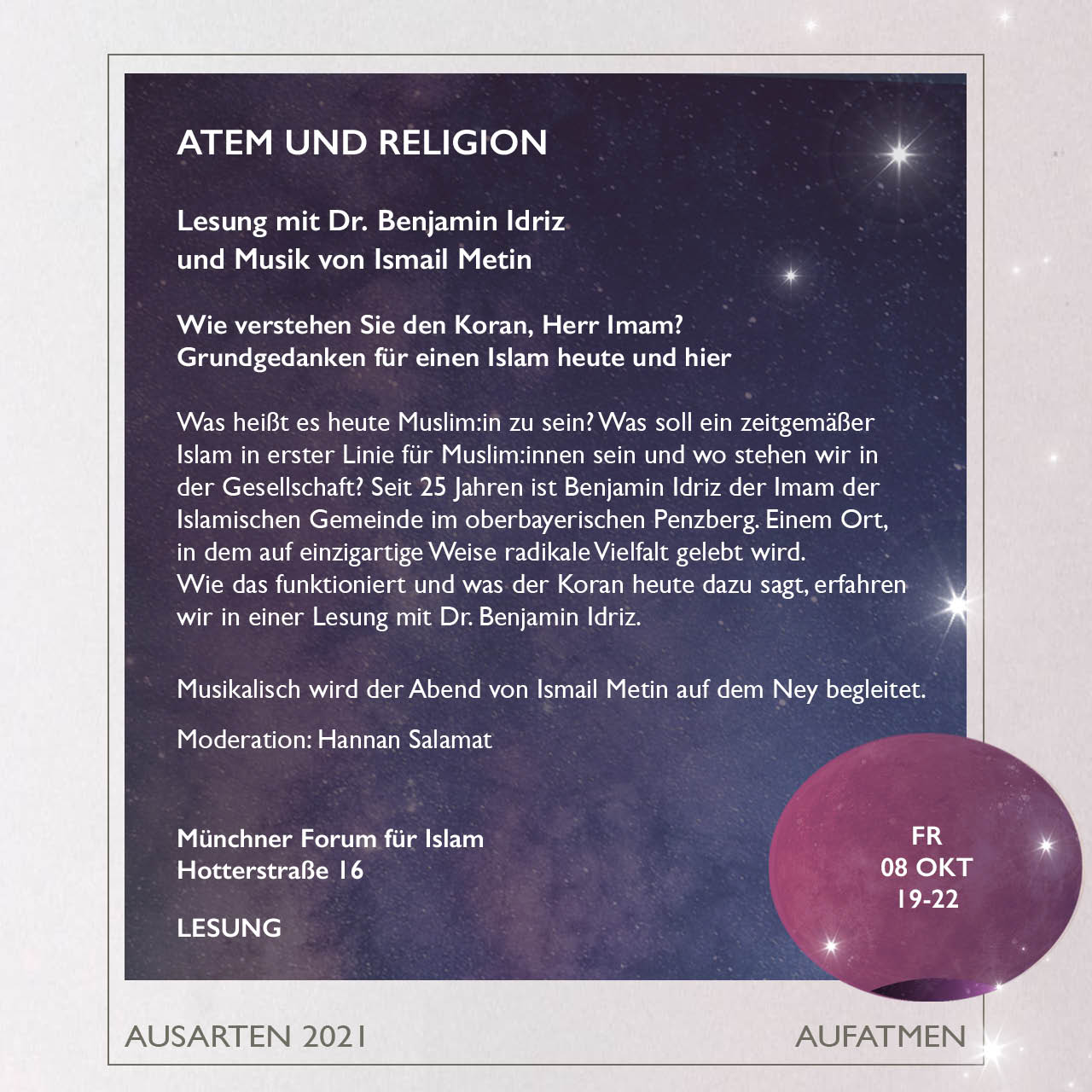 ausARTen Festival 2021 Lesung Atem und Religion